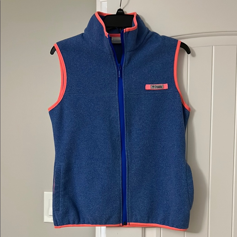 Columbia Blue Fleece Vest with Pink Trim